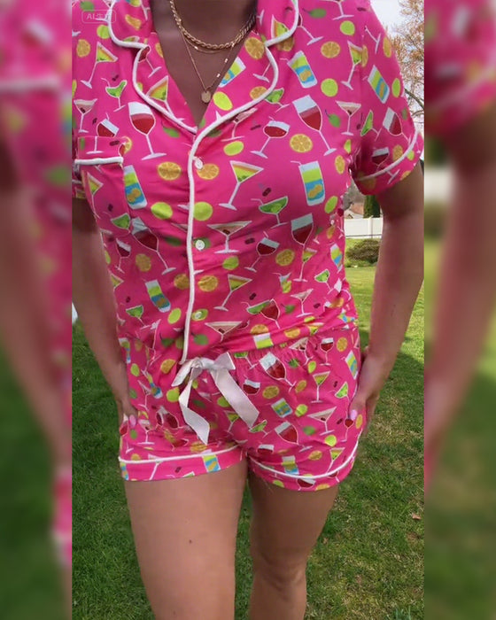 Tweedelige Sets Wijnfles Print Casual