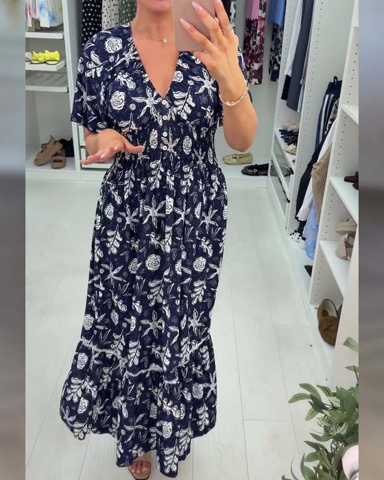 Jurk V-hals Loose Geprint Lang