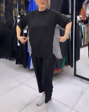 Casual blouse met patchwork en krijtstreep