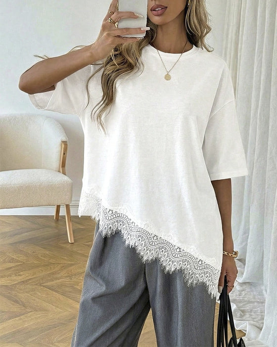 Blouse Asymmetrisch Kant Samengevoegde Zoom Korte Mouw
