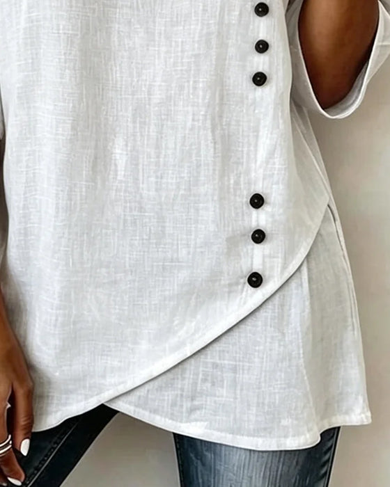 Blouse Knoop Asymmetrisch Knoopsluiting V-Hals Onregelmatige Zoom