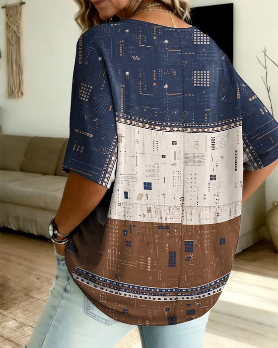 Top V-Hals Kleurblok Casual