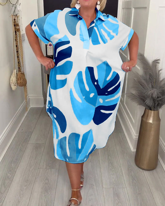 Jurk Rever Wijd Gedrukt Shirt