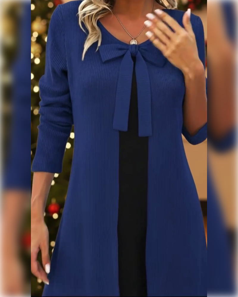 Jurk Faux Twee-Delige Strik Langmouwen