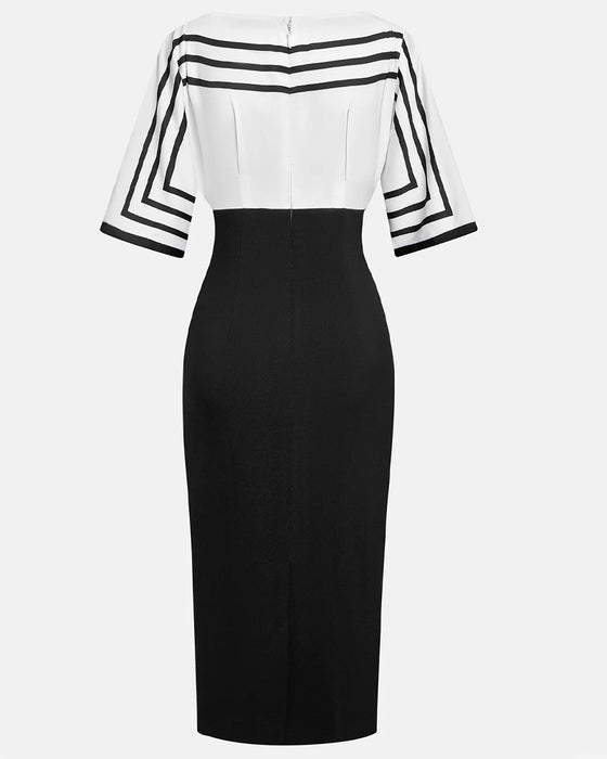 Jurk Stijlvol Gestreept Contrast Taille