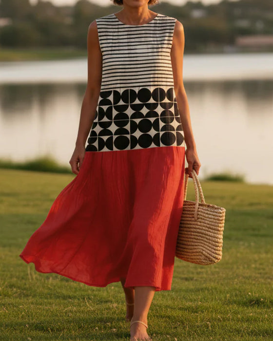 Jurk Geometrisch Afdruk Contrast Mouwloos