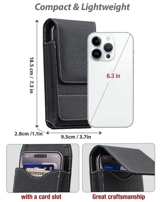 🔥Heupriem telefoontasje 📱 Multivak lederen holster met kaarthouder