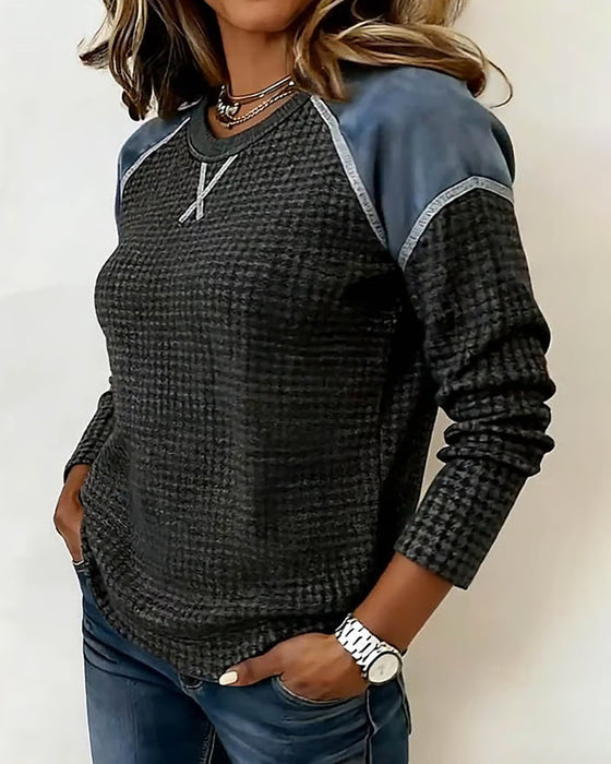 Top Met Wafelstructuur, Raglans Mouwen En Kleurblokontwerp