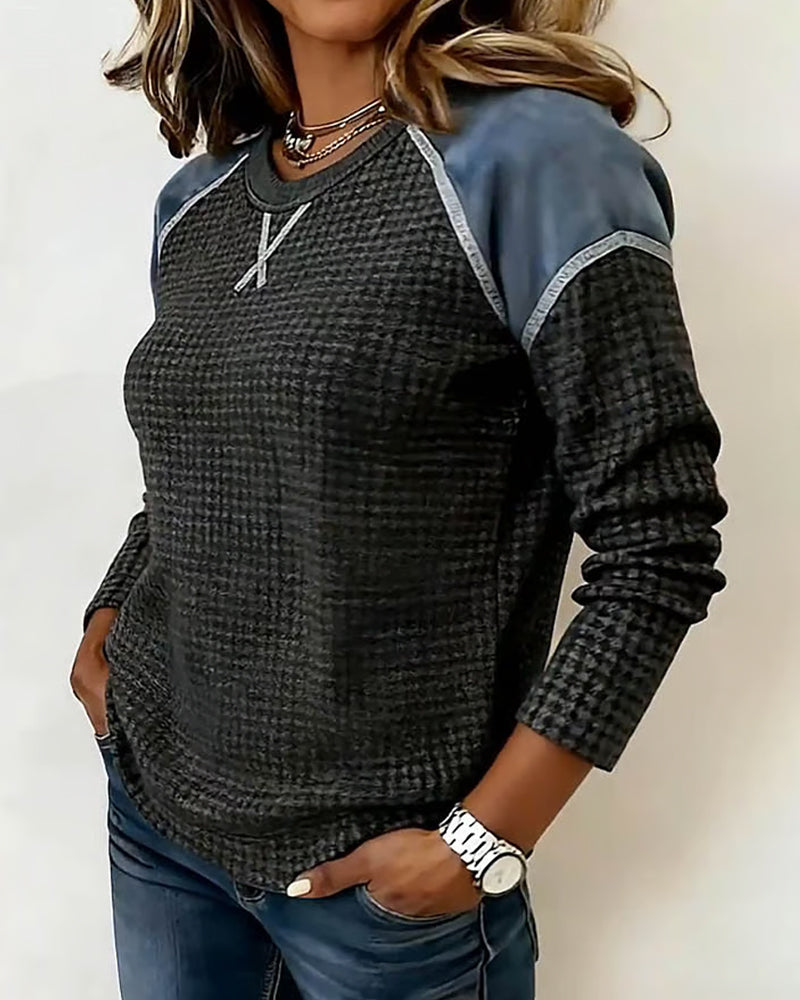 Top Met Wafelstructuur, Raglans Mouwen En Kleurblokontwerp