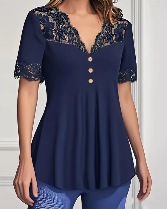 Blouse V-Hals Kant Smal Kortmouw