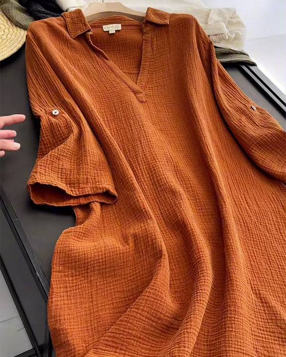 Jurk Lange Mouwen Effen Kleur Eenvoudige Revers