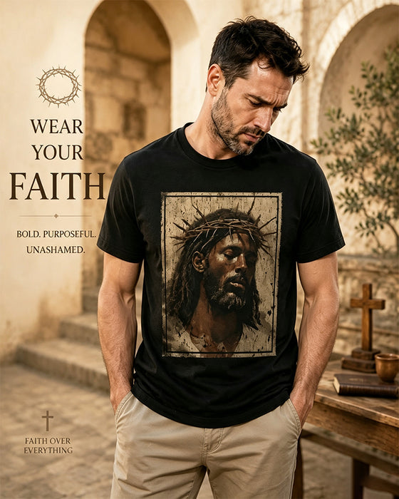 T-Shirt Heren Vintage Zwart Druk