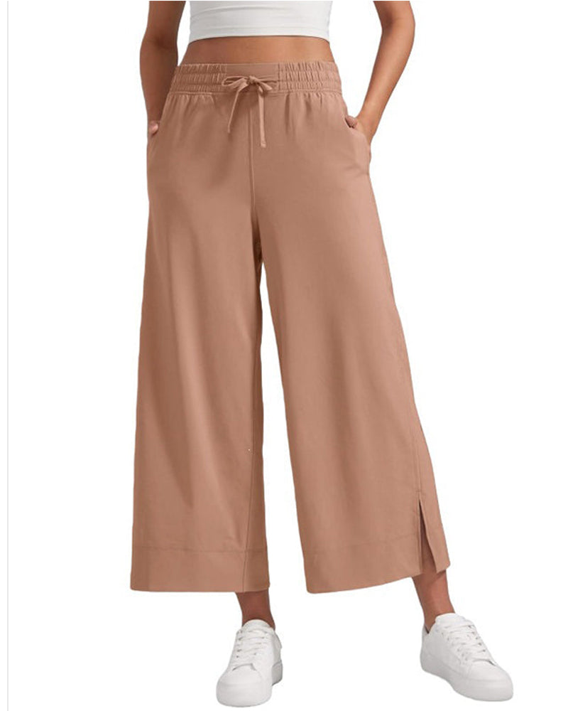 Broek Hoge Taille Wijde Pijp Met Zijsplit