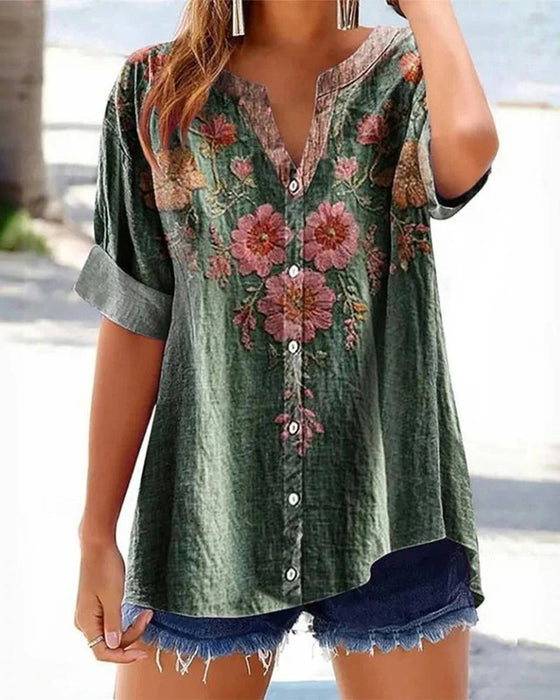 Blouse mode bedrukte v-hals