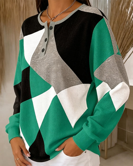 Top Ronde Hals Knoop Kleurblok Casual