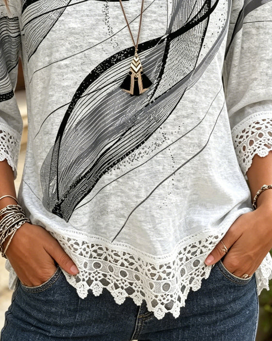 T-Shirt Abstracte Print Kantenzoom
