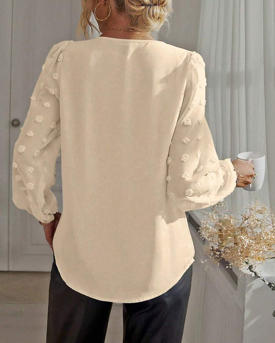 Blouse Fleur 3d Manches Lanterne Col En V