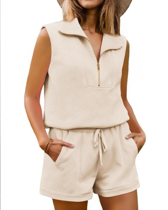 Set Half-Rits Top En Shorts Tweedelig