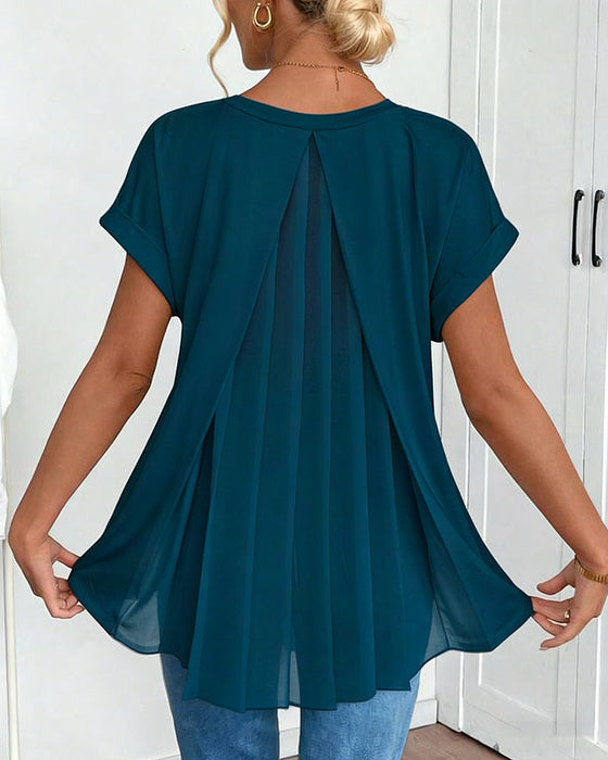 T-Shirt Met Korte Mouwen Effen Kleur Patchwork