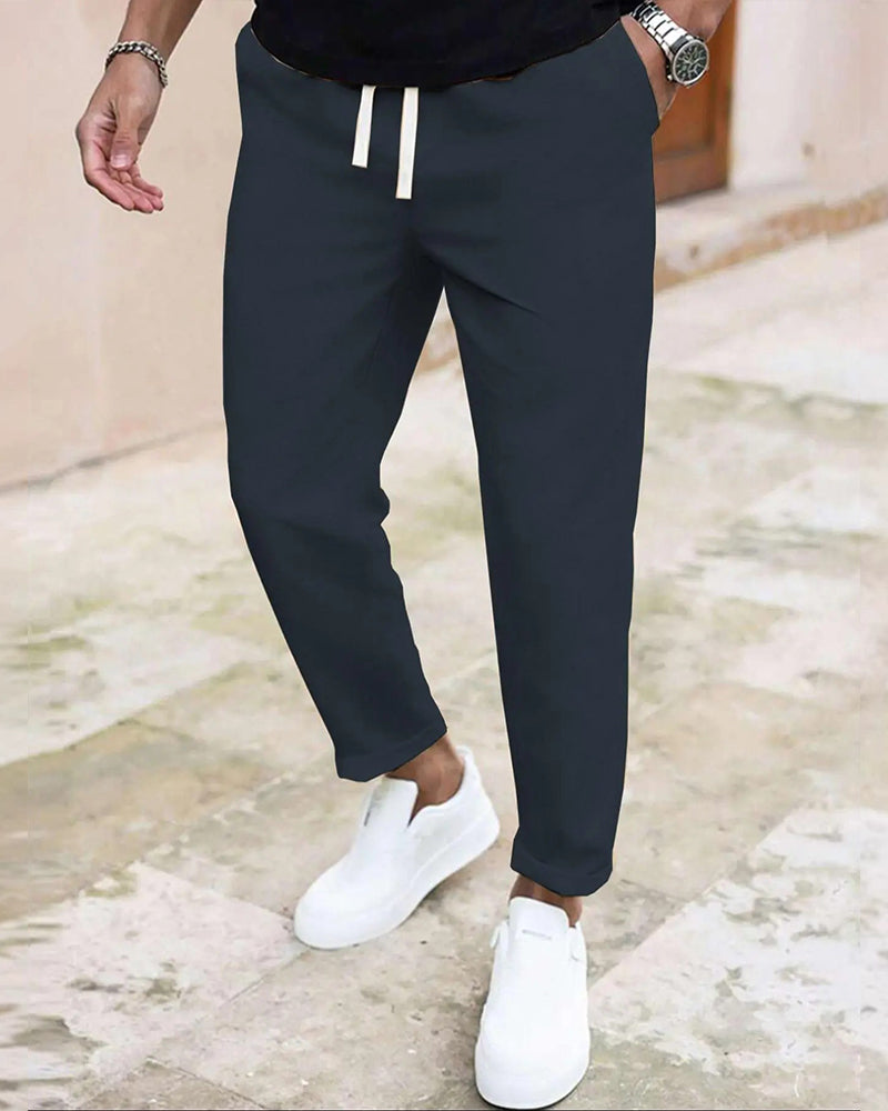 Heren Broek Effen Trekkoord Slim Fit Cropped