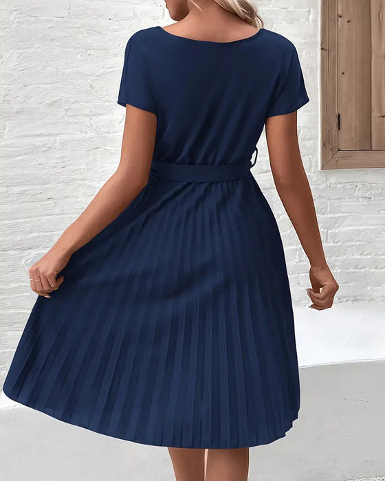 Effen kleur geplooide elegante jurk met bandjes