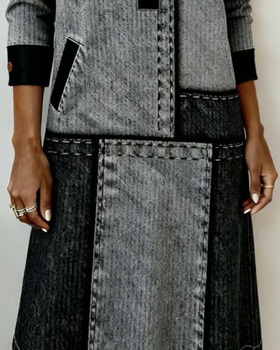 Jurk Knoop Rever V-hals Kleurvlak Modieus