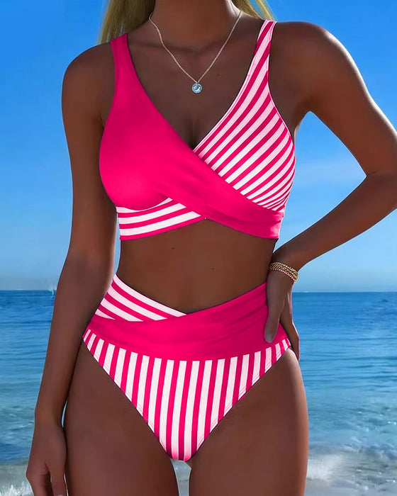 Bikini Gekruiste Strepen Bedrukt