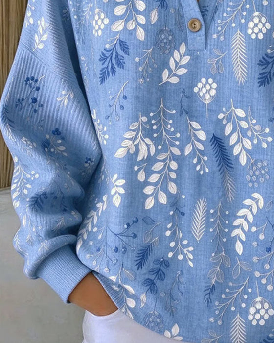Sweatshirt Wafel Henry Kraag Bloemenprint