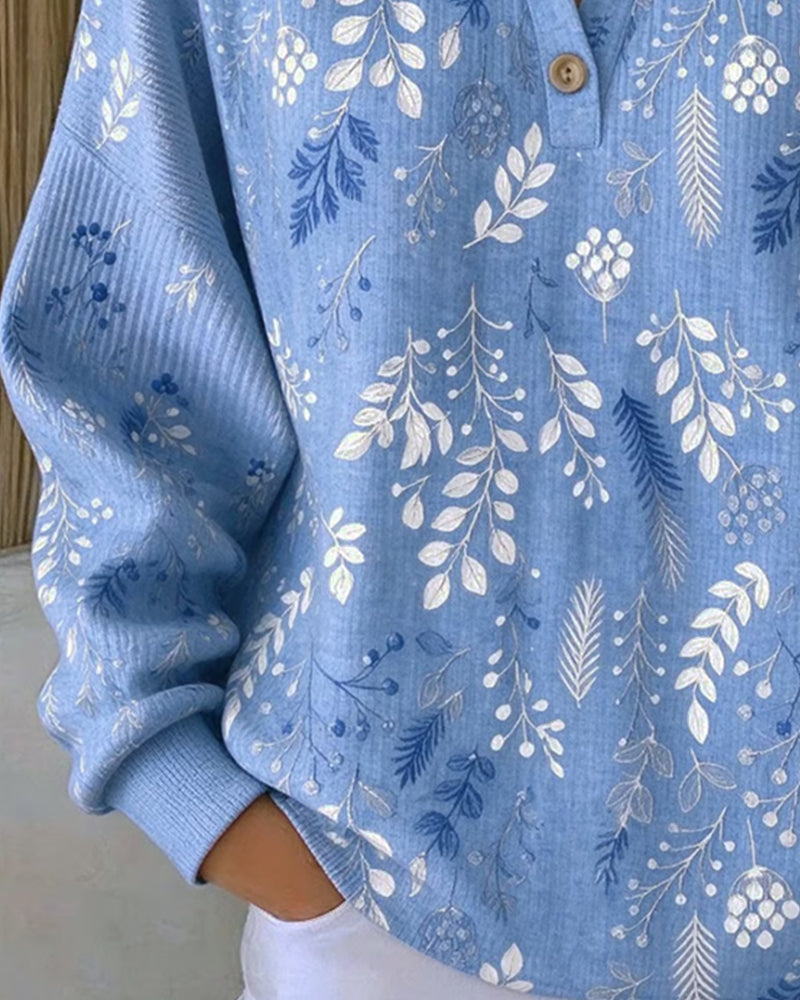 Sweatshirt Wafel Henry Kraag Bloemenprint