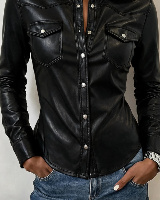 Blouse Reverse Knoop Voor Zak Lange Mouw