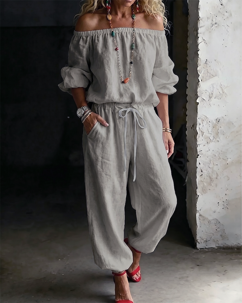 Jumpsuit Off-Shoulder Strik In De Taille Getailleerde Taille