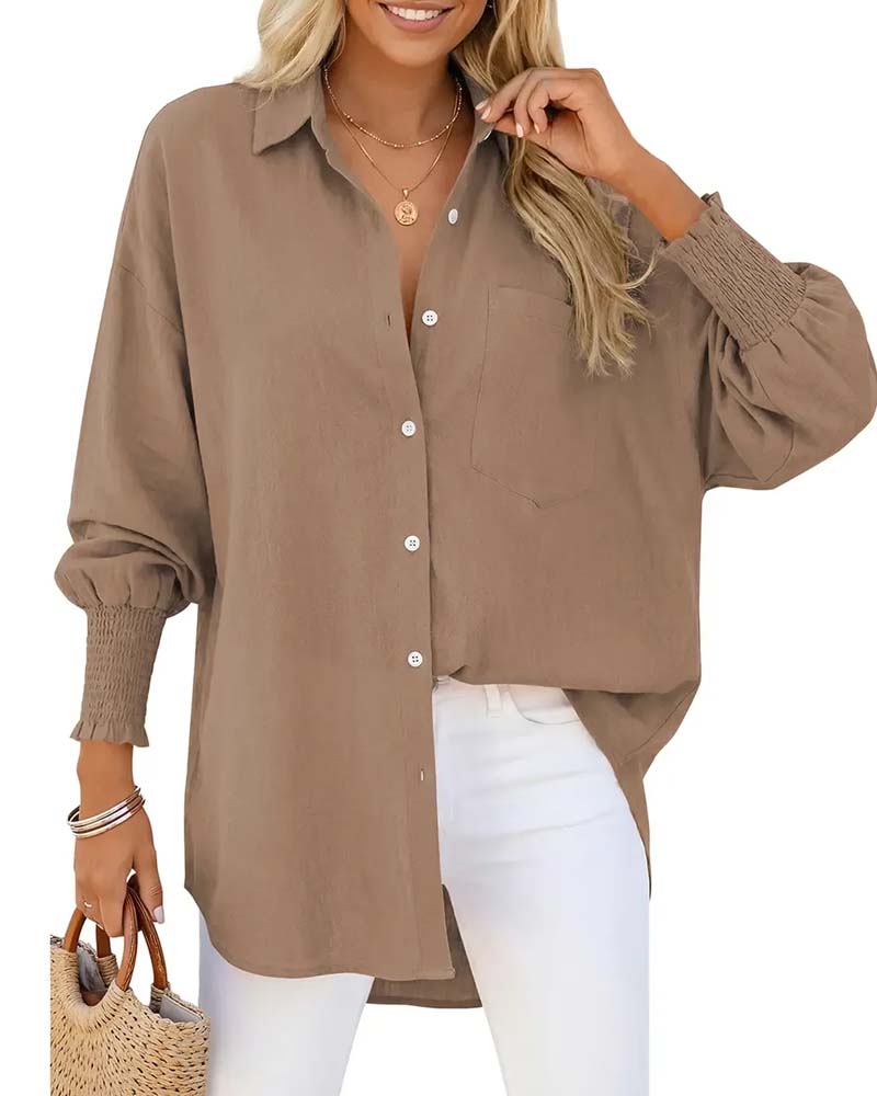 Blouse Loszak Effen Elastische-Mouwboord