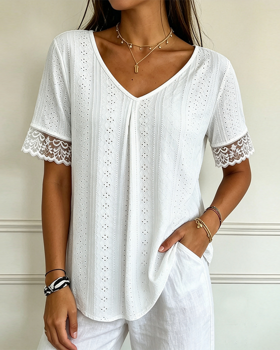 Blouse V-Hals Hol Kant Samenvoeging