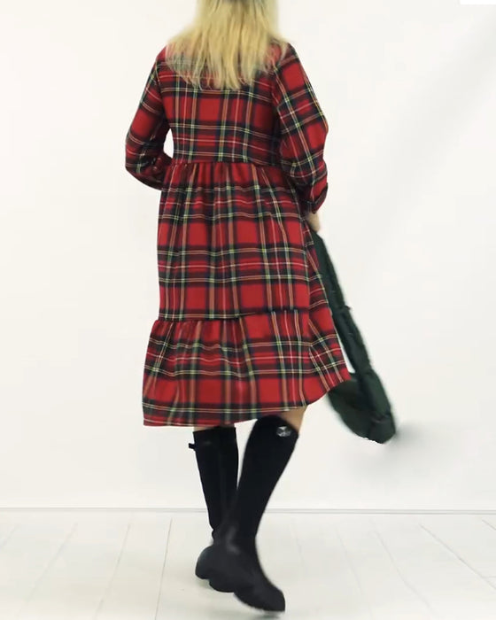 Geruite casual jurk met ronde hals