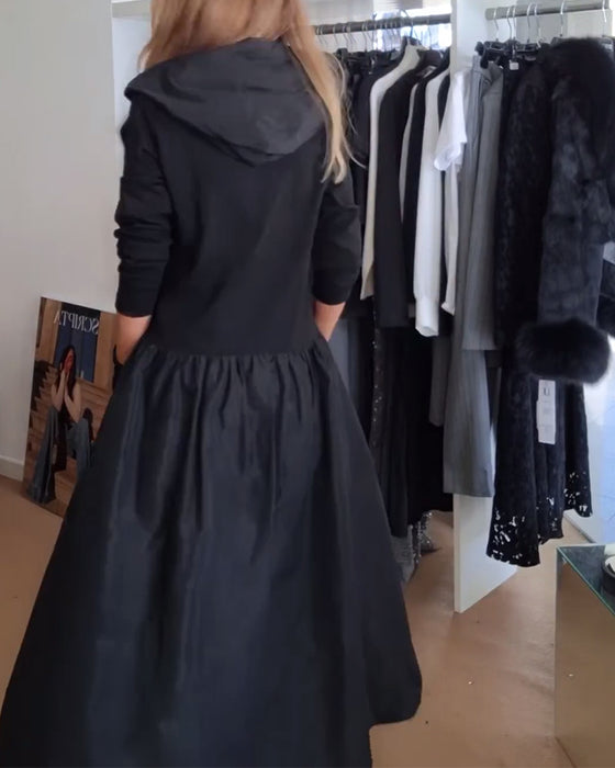 Casual jurk met rits, capuchon en patchworkzak