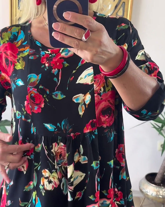 Jurk Los Oversized Ronde Hals Bedrukt