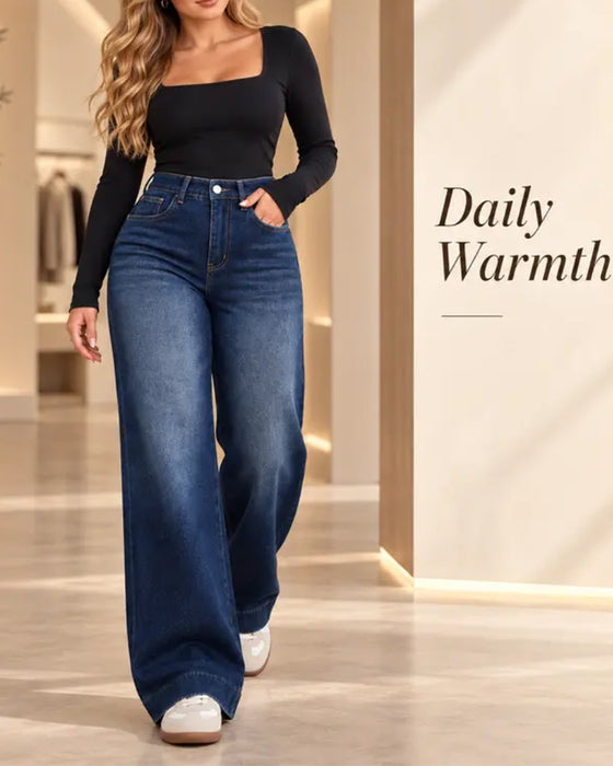 Wide-leg jeans met fleece voering