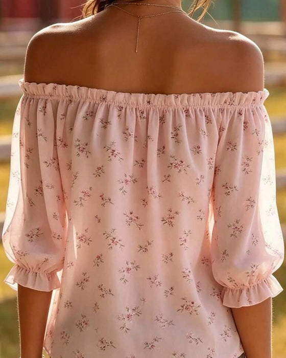 Blouse Off-Shoulder Bloemen Driekwart Mouw