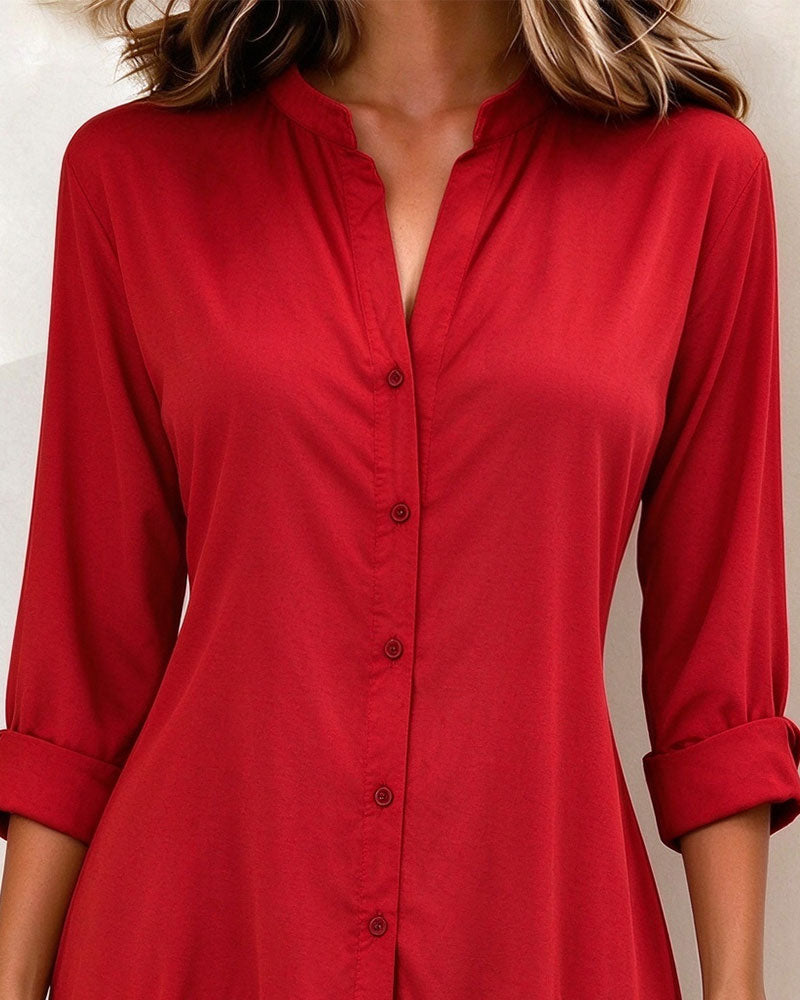 Jurk Staande Kraag Patchwork Kantrand