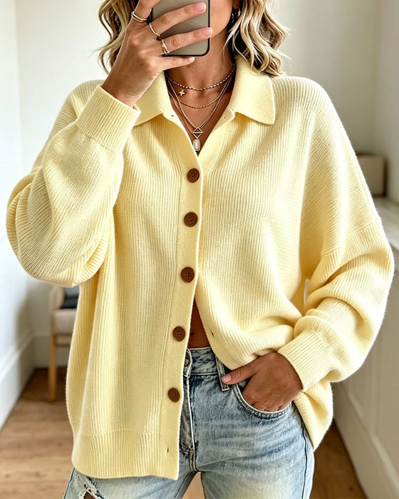 Cardigan Revers Geknoopt Verlaagde Mouw