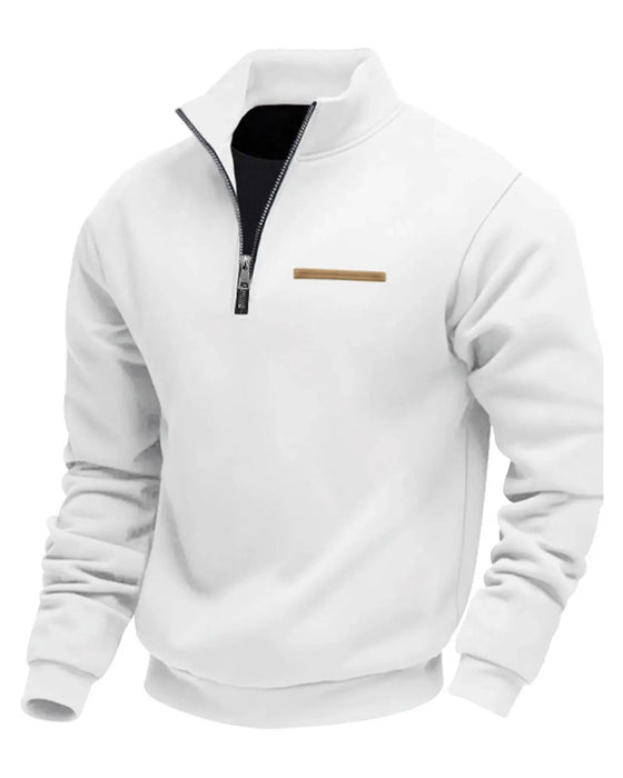 Sweatshirt Effen Kleur Staande Kraag Rits