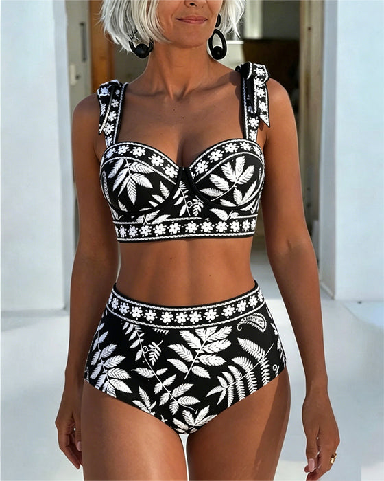 Bikini Botanische Print Hoge Taille