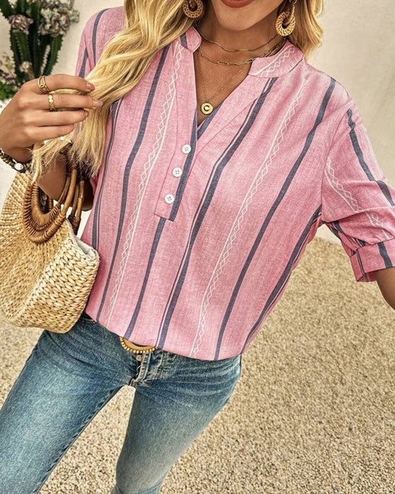 Blouse V-Hals Casual Gestreept