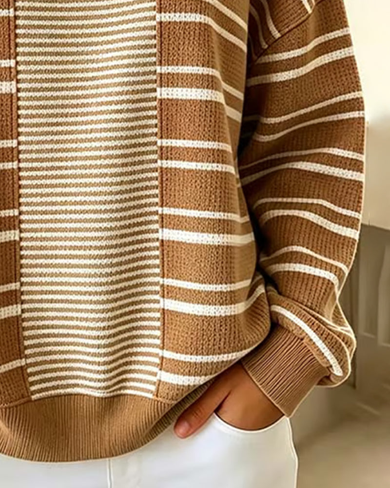 Sweatshirt Gestreept Patchwork Lange Mouw Henley