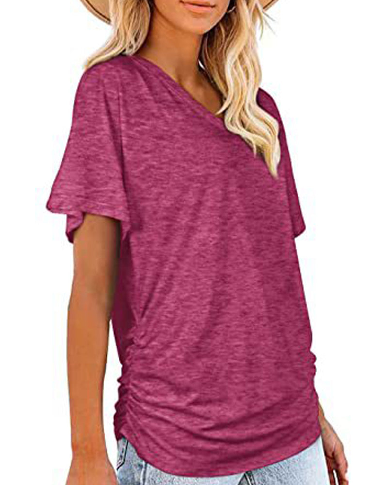 T-Shirt Geplisseerd Effen V-Hals