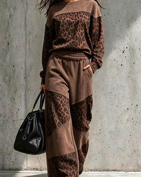 Set Luipaardprint Patchwork Sweatshirt