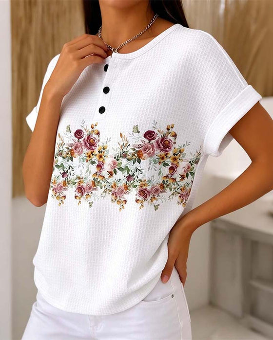 T-Shirt Ronde Hals Knoop Wafel
