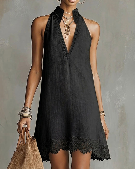 Jurk V-Hals Kant Trim Kort