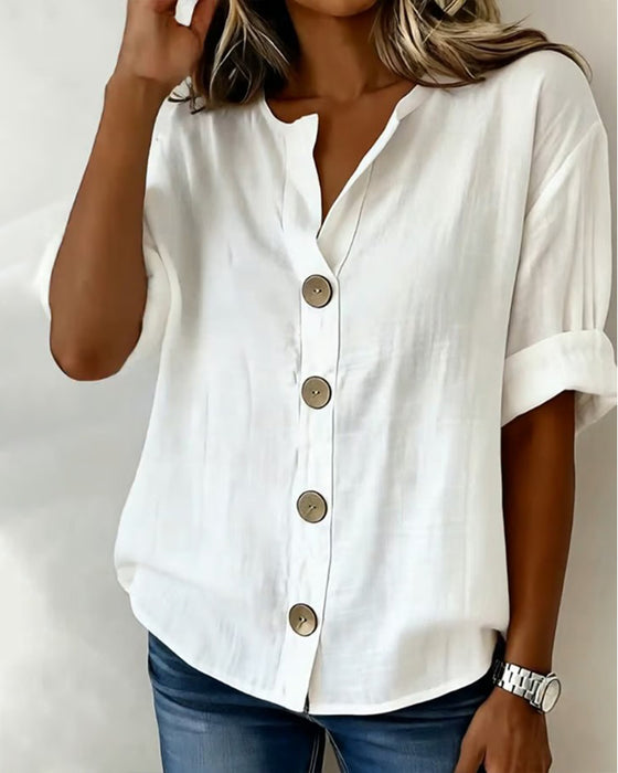 Ruime Blouse Met Korte Mouwen En Grote Knopen