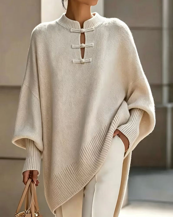 Pullover Mandarin Knoop Knoop Loose Fit Cape